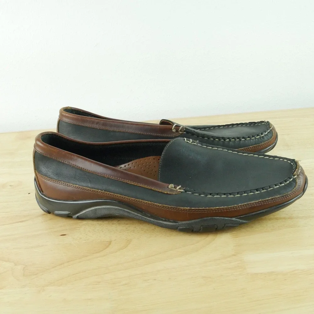 Allen Edmonds Boulder Mens 12 D Black Brown Leather Driving Loafers Moc Toe Shoe